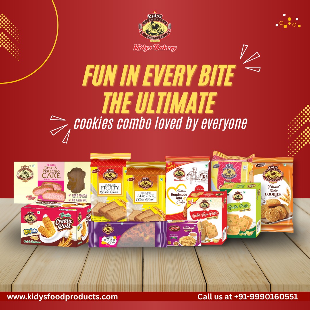 Best Bakery Products Manufacturer in India — Premium Eggless Cookies, Dry Cakes & Rusk | Kidys Food Products Pvt. Ltd.